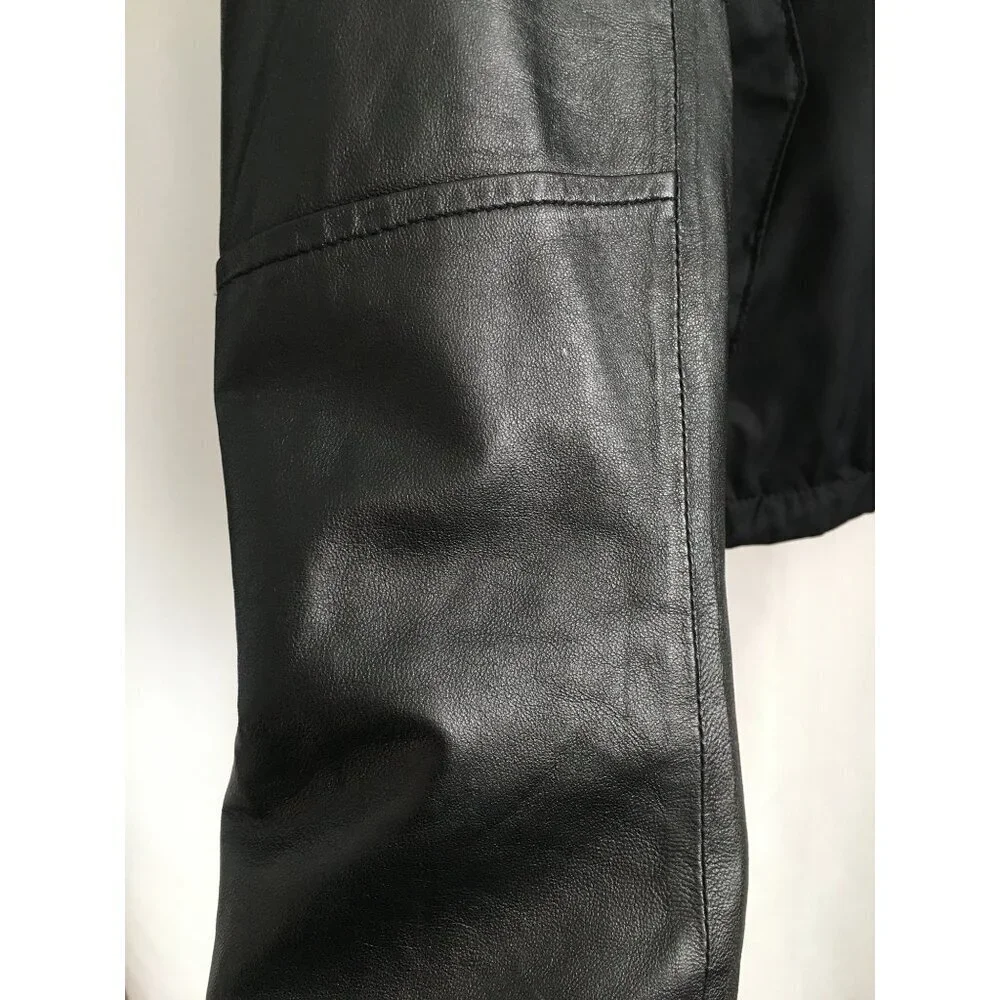 Mens Black Biker Jacket With Faux Leather Sleeves & Zip Closure Size M